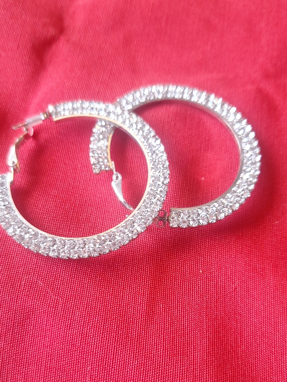 Sparkling Silver Crystal Hoop Earrings – 2"